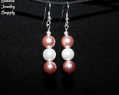 Three Blush Pink And White Genuine 8mm Shell Pearls Dangle On 925 Sterling Silver French Hook Earwires Handmade Earrings Jewelry