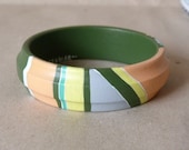 NEW  Pastel colours handpainted wooden bracelet - avocado green, peach, light yellow, grey, turquoise and white