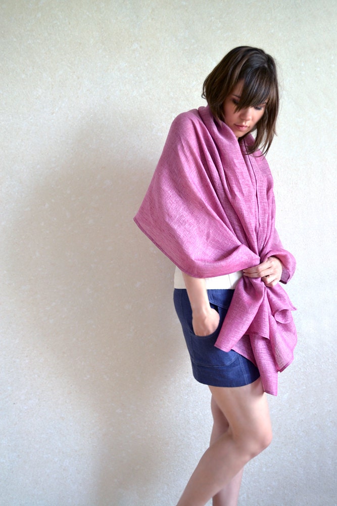Linen Pink Scarf / Wrap / Shawl / Stole  Long and Wide Gauzy Women Pale Mulberry