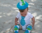 1st Birthday, Baby Boy Tie Onesie and Leg Warmers SET. Choose Any Necktie Fabric. Plaid, Stripes, Argyle. Children Clothing. Aqua Teal Green