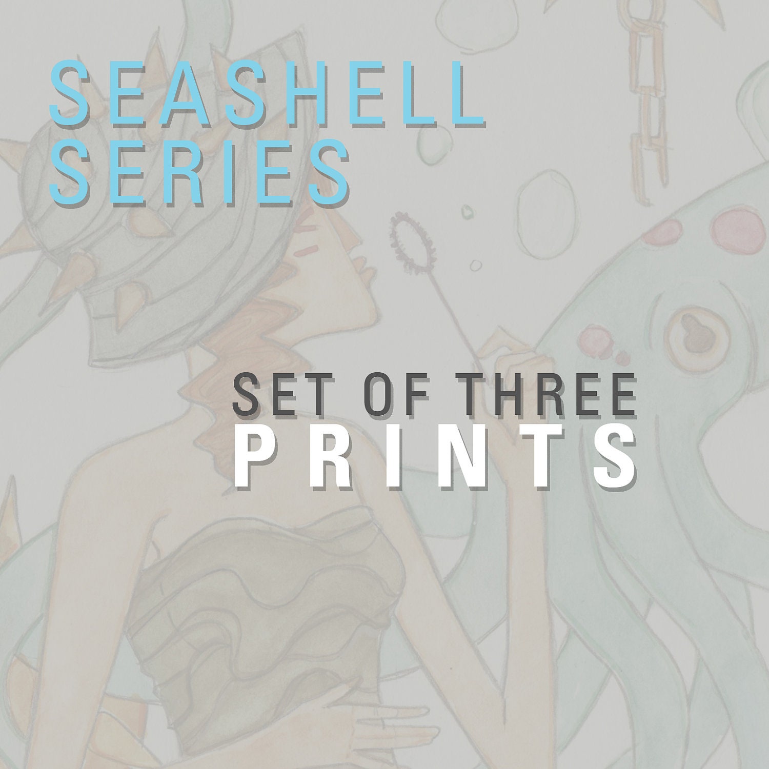 The Seashell Girls Series - SET OF 3 - art prints - 11 x 14 in.