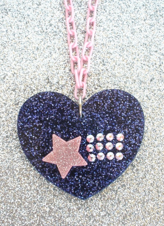 Swarovski Shooting Star Glitter Acrylic Heart Pendant Necklace