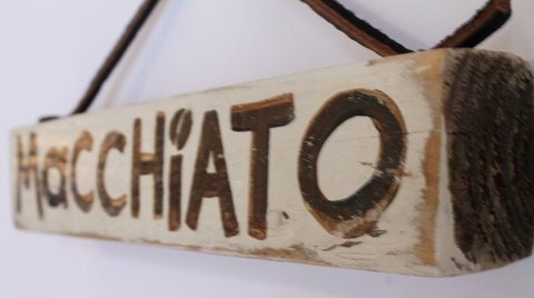 MacchiatoCoffee Sign Wooden with Original Design on Reclaimed Distressed Wood Coastal Vintage Style Rustic Party Decor