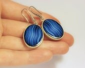 Cobalt Blue Stripe Polymer Clay Earring