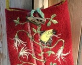 Pocket Purse Goldfinch and Thistle Original Needlefelt Design on Recycled Wool