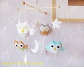 Baby Mobile - Owl Mobile - Nursery Mobile - Baby Shower Decor - Turquoise Gray White Tan Soft theme (You can Choose your colors)