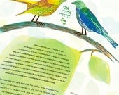 Ketubah - Love Birds in Yellow and Blue