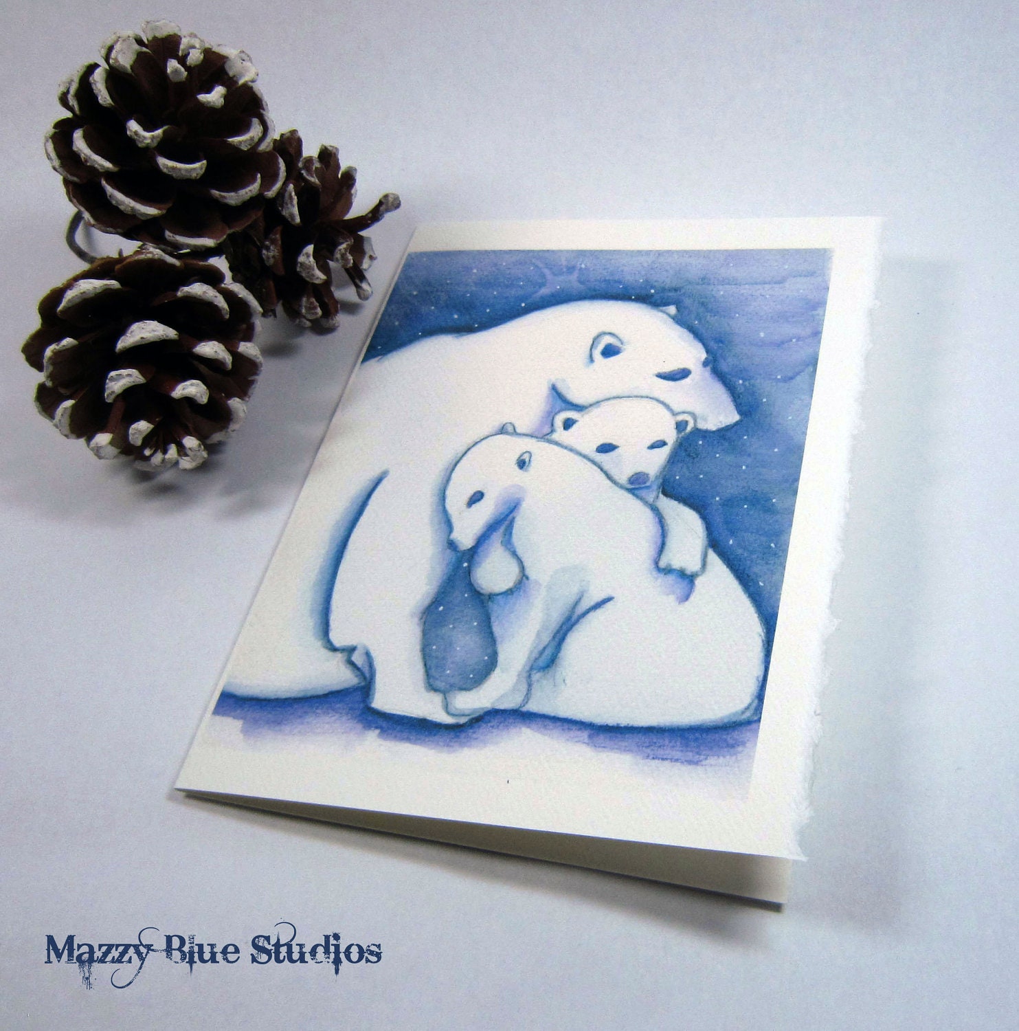CHRISTMAS CARD Polar Bears Snow Blue Holiday Stationary Notecard w/Envelope