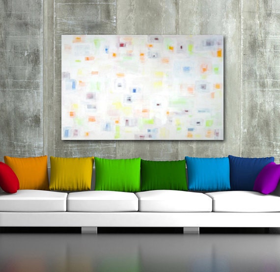 original abstract painting - acrylic on canvas - modern art - large original painting 36" x 48" - white - colorful - linneaheideart