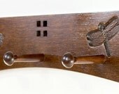 Arts and Crafts / Mission 18 Inch 3 Peg Coat Rack with Carved Dragonflies