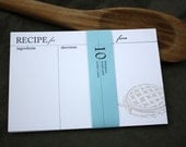 10 Pie RECIPE CARDS, set of 10. modern design (Letterpress printed, 4x6 inches) perfect gift, organize recipes