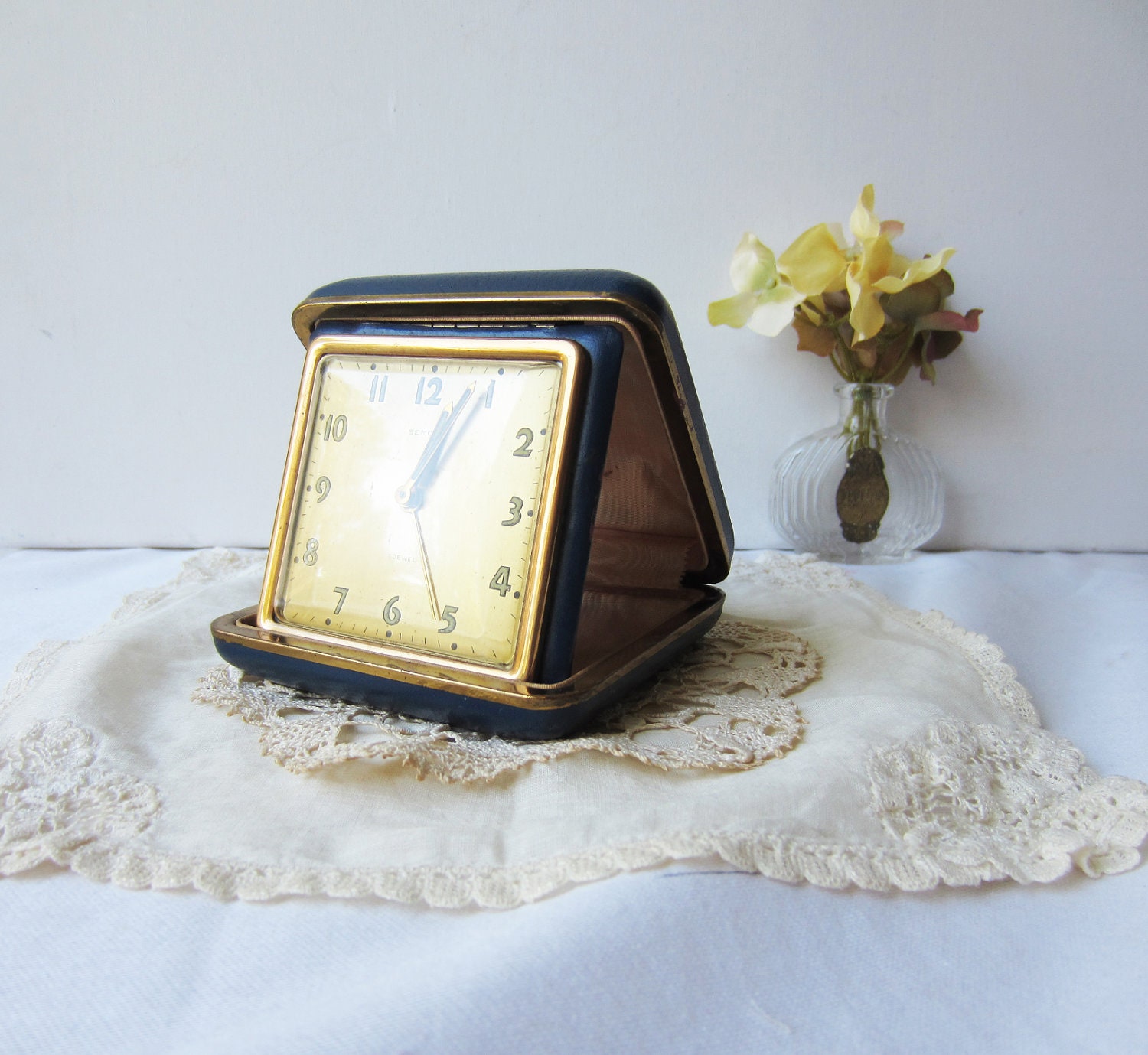 Vintage SEMCA Travel Clock - Wind Up Fold Up Clock for Parts / Repair / Display
