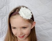 White Shabby Rose Flower Headband