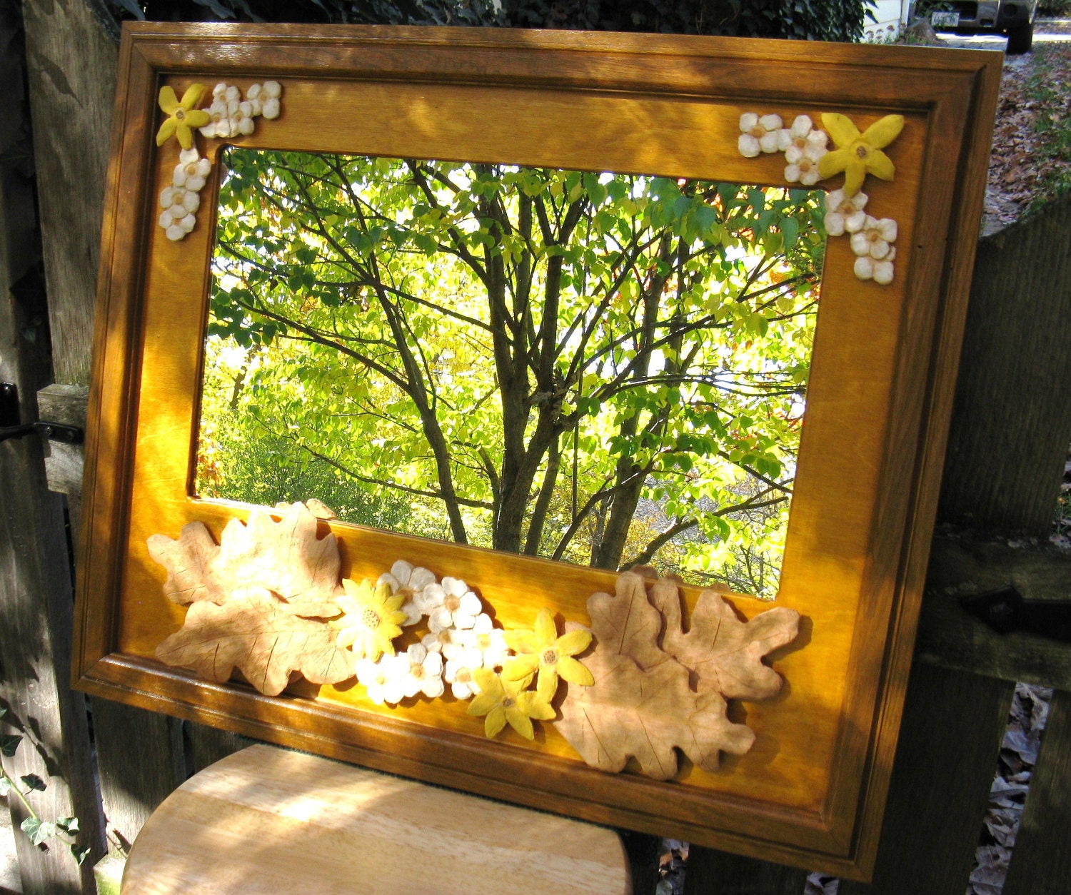 Woodworking  Carved Sun Flowers and Wild Roses Mirror/Frame.