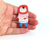 Little Eskimo shrink plastic brooch - cute present, artwork, illustrated gift.