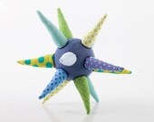 Toddler Modern Teething Star -  funky  navy blue ball , Soft spikes Blue, aqua, Green,mint, dotted  and geometric, TIMO HANDMADE  eco design