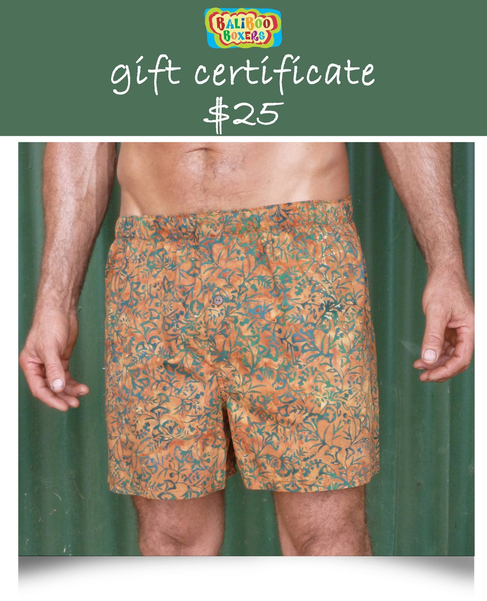 GIFT CERTIFICATE 25 dollars ADULT boxer shorts