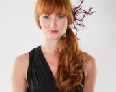 Holiday Party Fascinator Vintage Party Feather Twig and Veiling Comb
