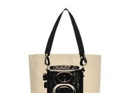 Tote Bag Vintage Camera Canvas Tote Bag with Black Straps Camera Tote Bag Camera Purse Camera Bag