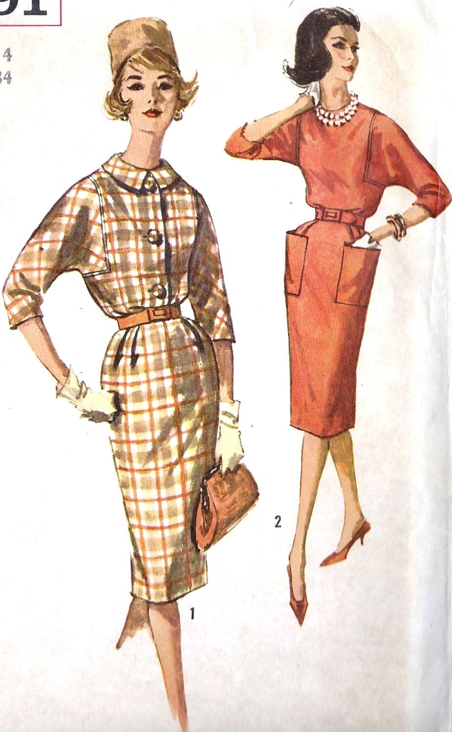 1960s Misses Dress Vintage Sewing Pattern, Fall Fashion, Mad Men, Office Fashion, Simplicity 3591 bust 34" uncut
