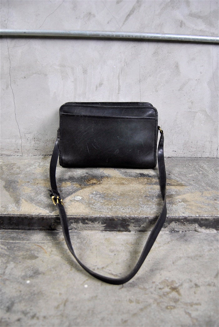 vintage purse, 1990's black leather coach shoulder / cross body bag