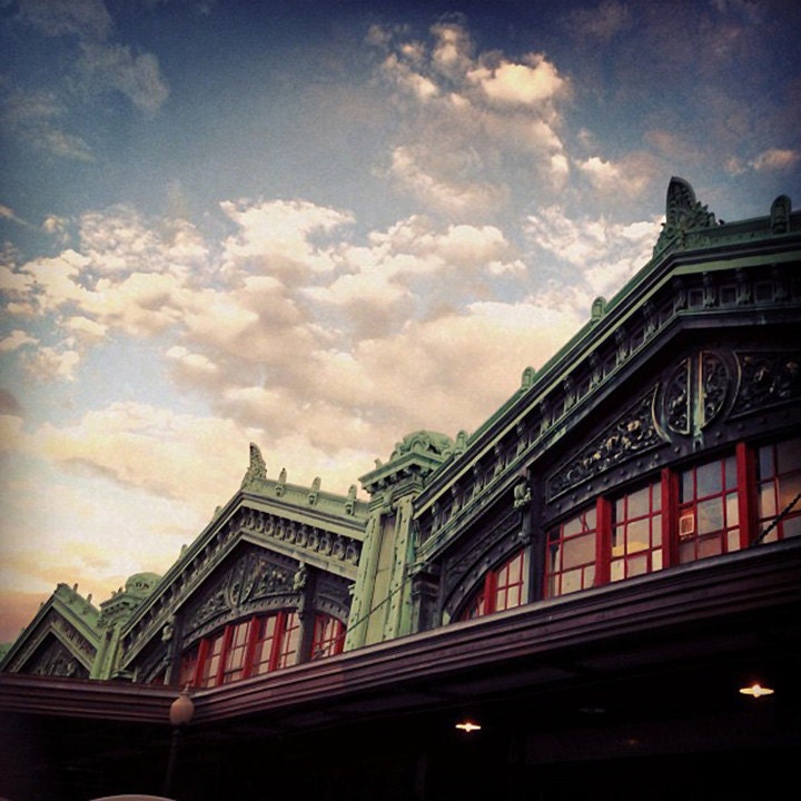 Hoboken Photo - Lackawanna Terminal - Ferry - New York - Antique Look - 5x5 Original Fine Art Photograph