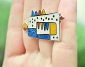 Sterling Silver Ring - Primary Colors - Geometric Design - OOAK