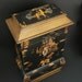 Unusual Decorative WINE STORAGE BOX for your Eclectic and Worldly Interior / Has Beautiful Gold Hand Painted Designs featuring Asian Land