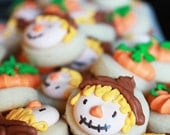 5 dozen mini Harvest Cookies - 30 Scarecrow & 30 Pumpkin cookie nibbles - CraftedCookies
