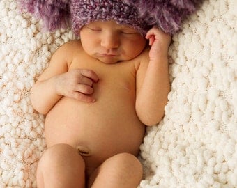 Giant Poms Fluffy Baby Hat Crochet Pattern (329)
