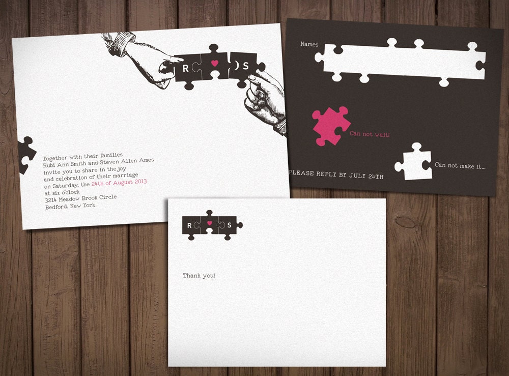 Purple printable Wedding stationary / vintage wedding  / DIY suite / "Puzzle"