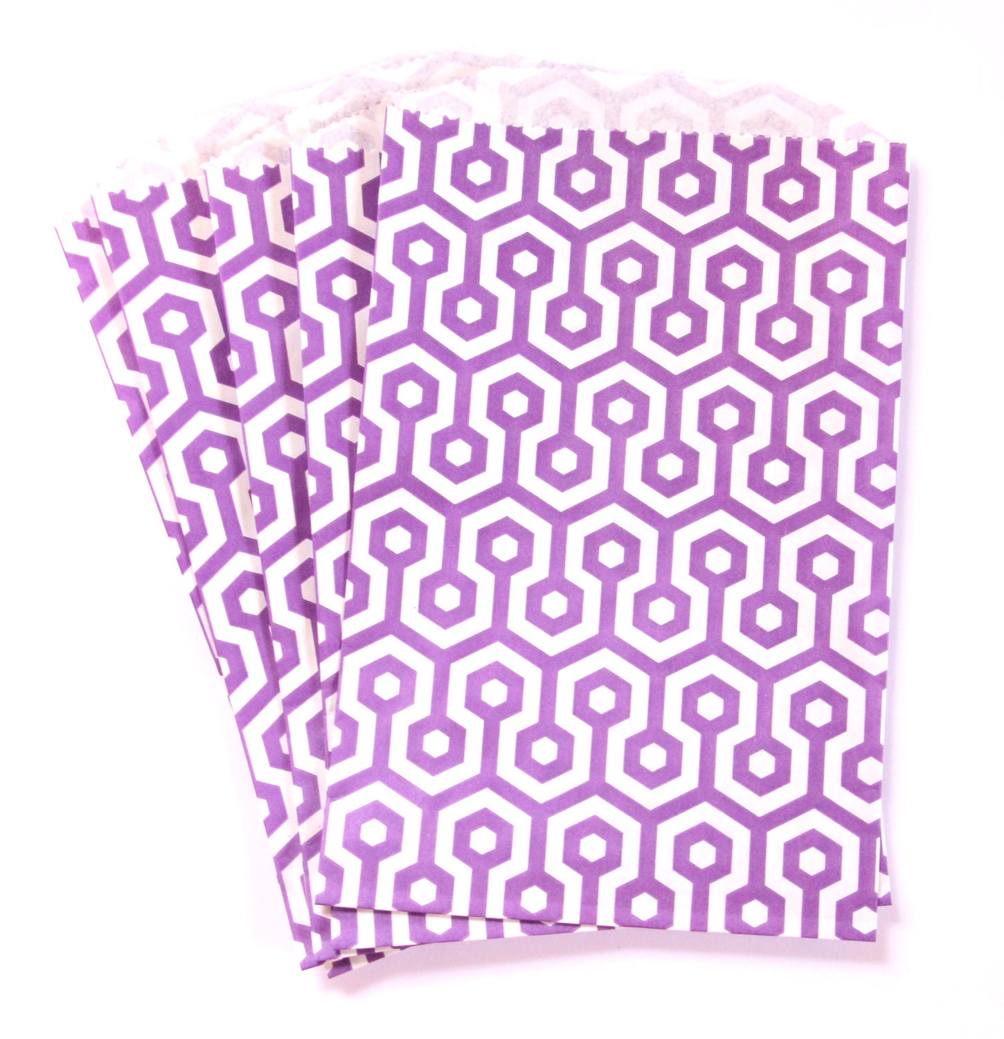 15 Purple Hexagon Honeycomb Middy Bitty Bags (Treat Bags, Favor Bags, Gift Wrap, Envelopes) - 5 x 7.5 inches
