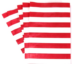 15 Red Horizontal Stripe Middy Bitty Bags (Treat Bags, Favor Bags, Gift Wrap, Envelopes) - 5 x 7.5 inches