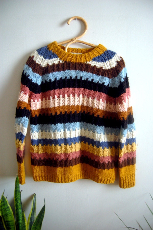 60s Striped Wool Crewneck Sweater - Handmade for Filenes