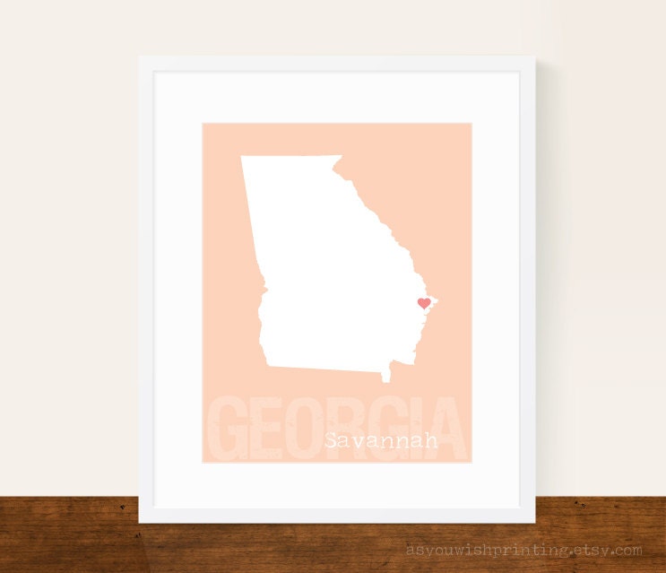 Custom Georgia, Personalized State Print, State Love, State Map, Country, Heart, Silhouette, 8 x 10 Wall Art Print
