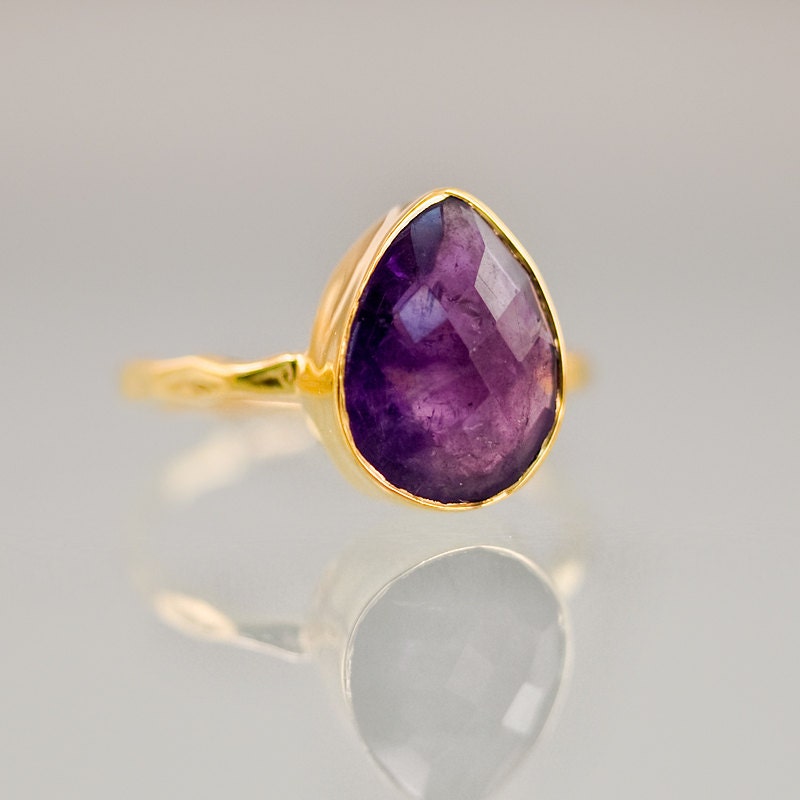 Gemstone Ring - Purple Amethyst Bezel Ring- Gemstone Ring - Gold Ring - Bezel Set Ring - Mother's Day Gift