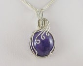 Wire wrapped gemstone pendant - amethyst in argentium silver with chain