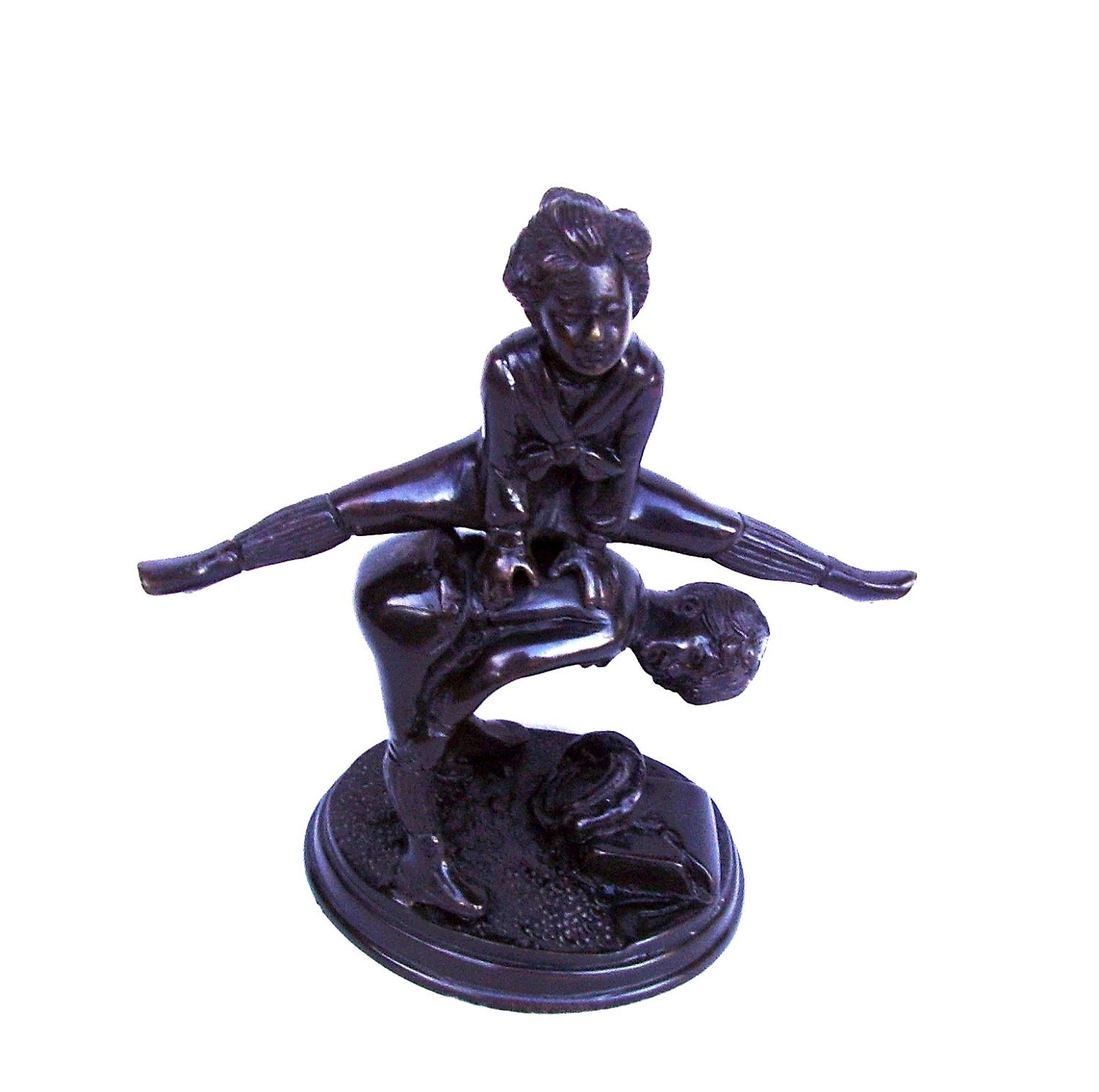 Vintage Art Sculpture Bronze Children Leapfrog
