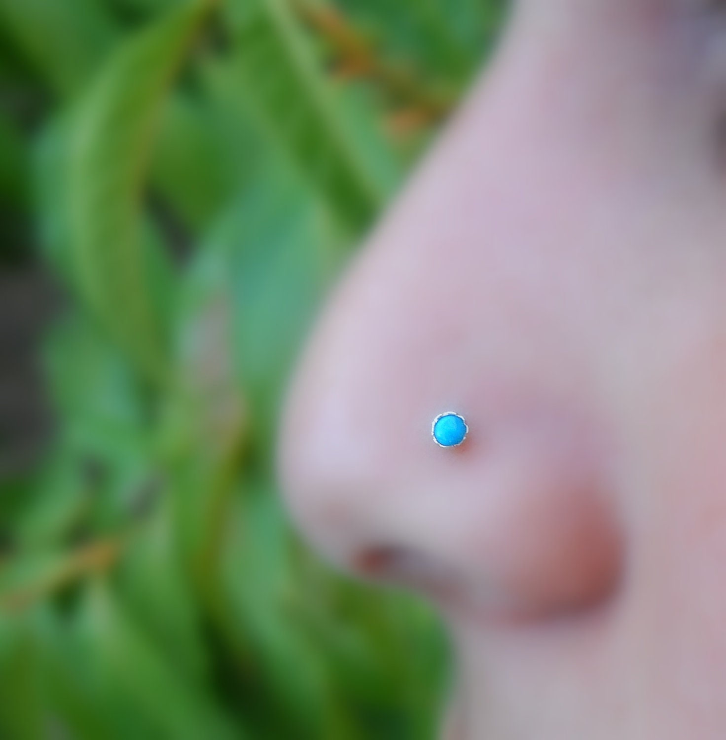 Turquoise Nose Stud 14K Solid Yellow Gold Handcrafted 2mm Stone