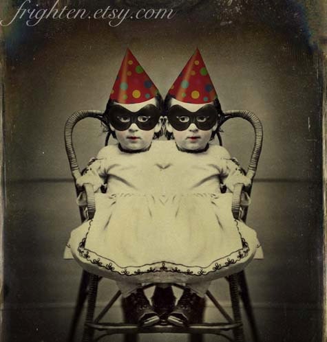 Halloween Decoration, Mixed Media Collage Print, Twin Art, Altered Antique Portrait, Halloween Decor