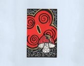 Red, Black and Gold Mushroom Mixed Media Painting Original OOAK
