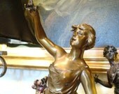 Antique French Statue, Signed W. Hering, Lady Sculpture, Spelter