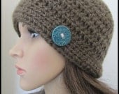 Large Adult Dark Brown Button Beanie D82