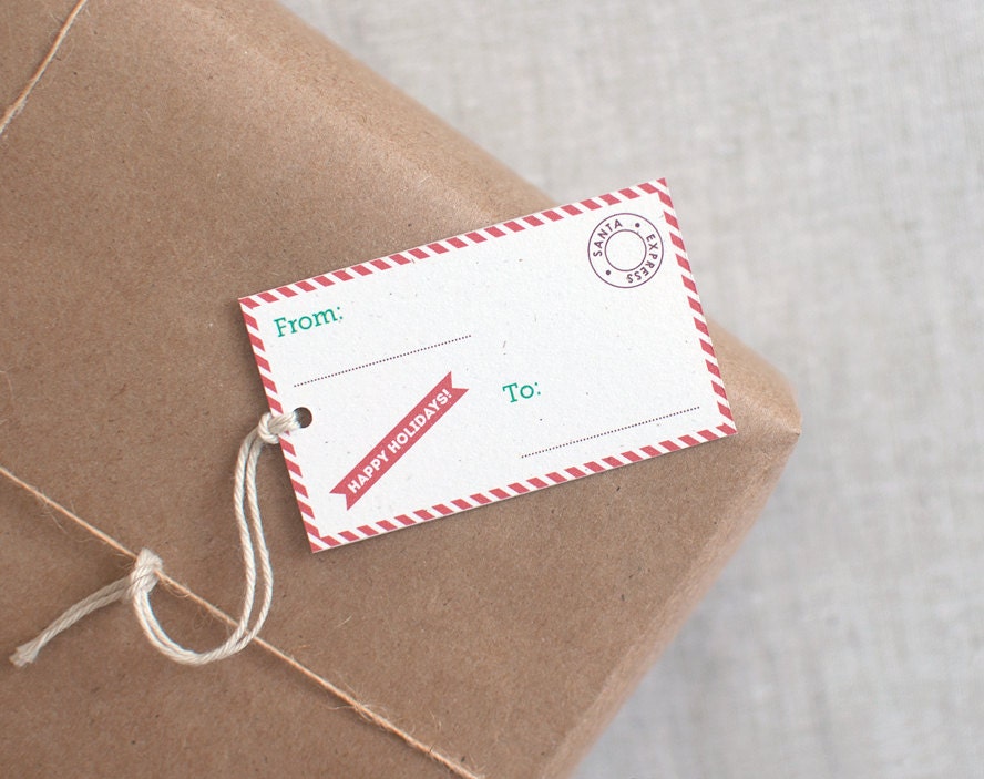 Holiday Gift Tags - Set of 10 - Postal - Natural Eco-Friendly Recycled Christmas Tags