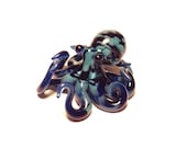Small textured Glass Octopus pendant blue cobalt teal colored