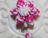 Retractable Badge Holder ID Badge Reel Flower Pink And White