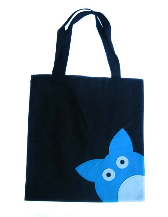 Blue Felt Dust Bunny Tote Bag - Black