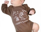 SHORT sleeve bodysuit Happy Camper Unisex Organic Clothing in Brown- Size 0 3 6 12 18 months  Eco Friendly Children-  Baby Clothes