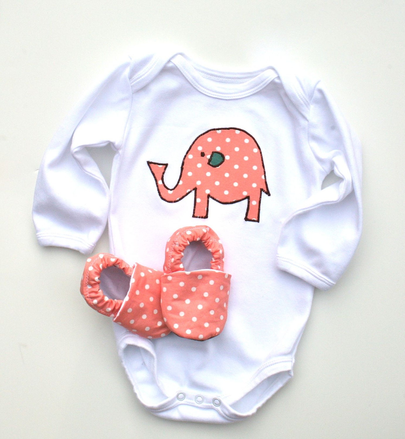 Elephant Organic White Onesie Baby Girl with Organic Shoes 0 3 6 12 18 months- Baby Clothes Eco Friendly Clothing Pink Gift for baby