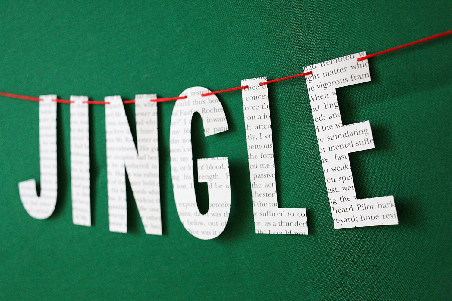 Christmas Banner - Garland - Jingle Bells - Vintage Book Paper